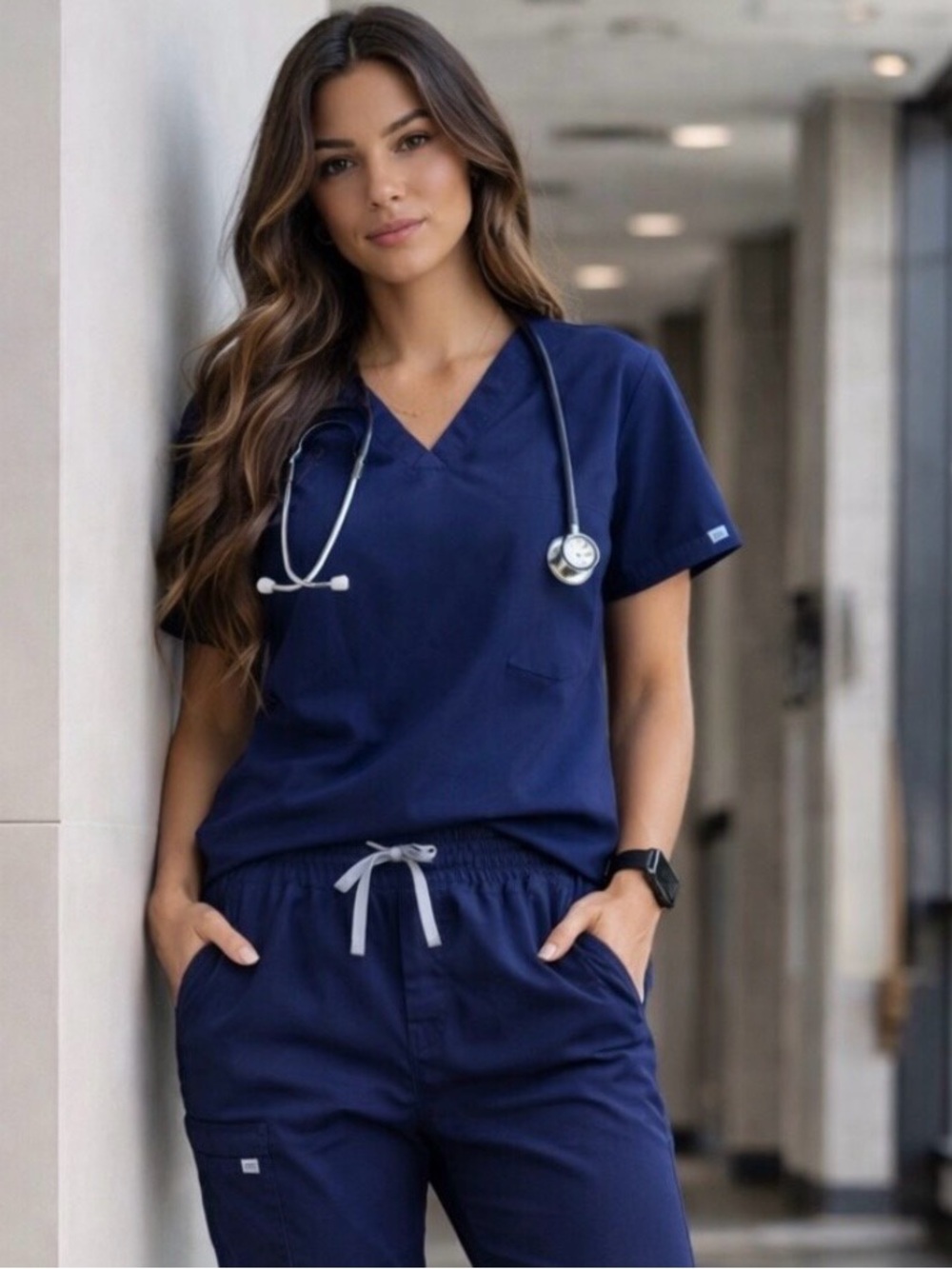 FIGS Scrub Top Navy Blue XL Technical Collection Medical Uniform V-Neck